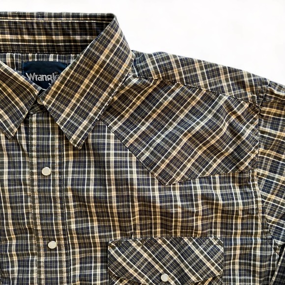 Vintage Wrangler Western Cowboy Button Down Rodeo Ranch Shirt XL Blue Green Tan - Picture 4 of 11